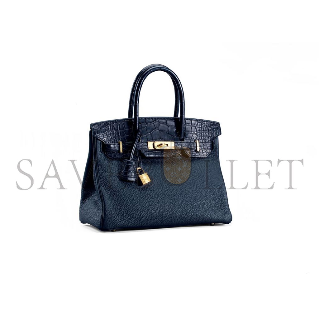 HERMÈS MASTER BIRKIN 25 CROCODILE AND TOGO LEATHER DEEP BLUE WITH GOLD BUCKLE H076216CK28 (25*20*13cm)